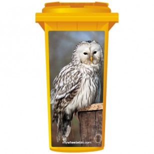 White Owl On Post Wheelie Bin Sticker Panel